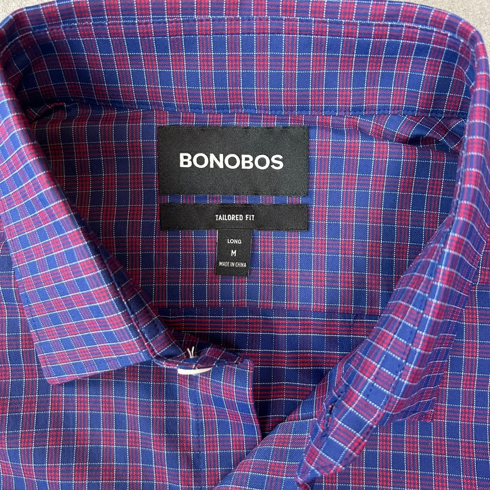 Bonobos Button Down Tailored Fit Plaid Mens M Long Blue Red - Picture 2 of 9